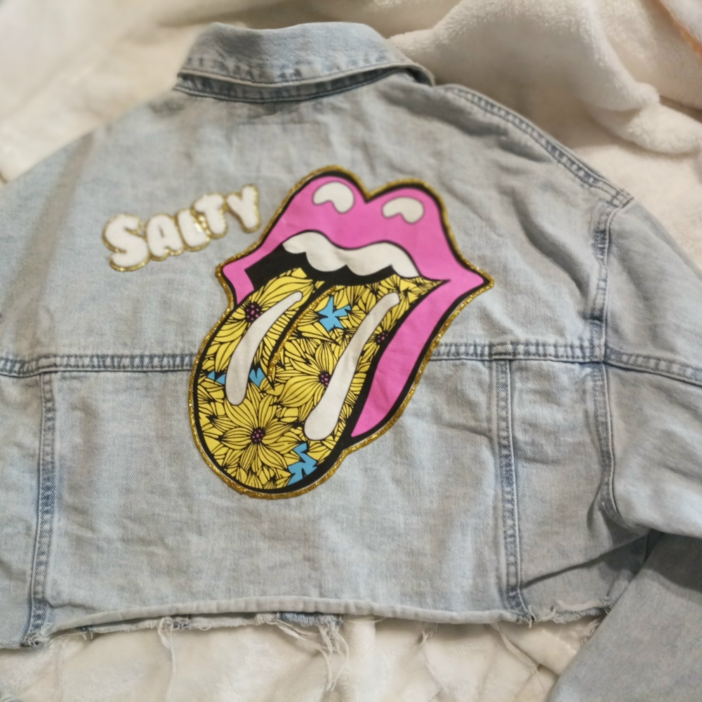Refuge Kids Denim Jacket with Pink and Yellow Floral Graphic